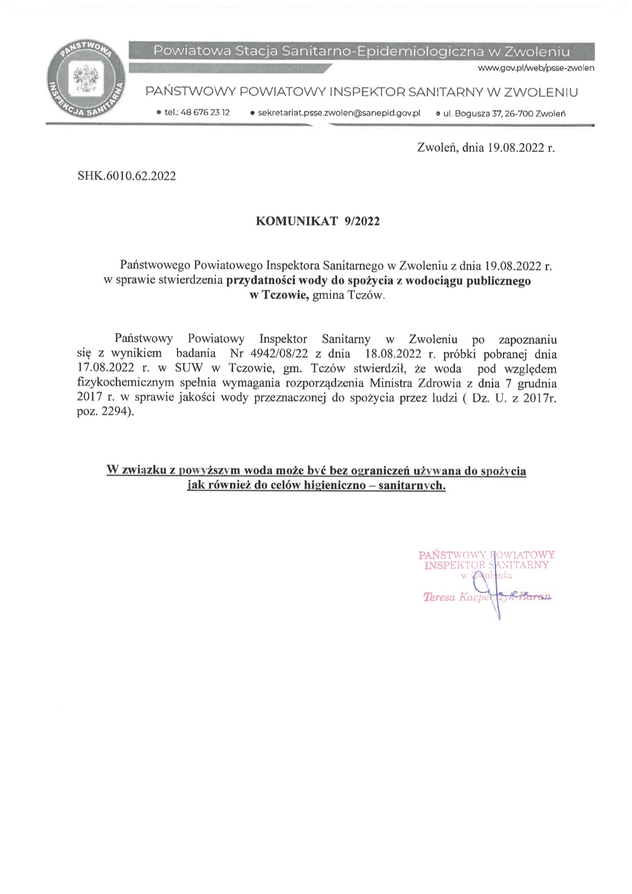 PSSE-Zwolen-Komunikat-Ocena-jakosci-wody-1